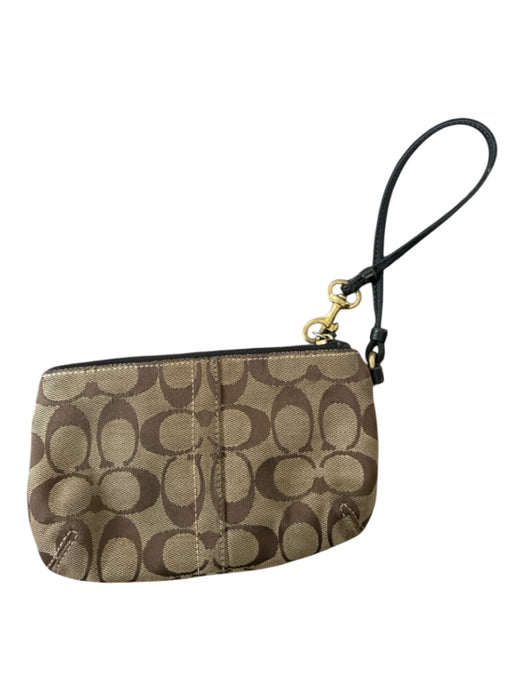 Coach Brown & Black Canvas Leather Accent Front Flap Logo Wristlet Bag Brown & Black / XS