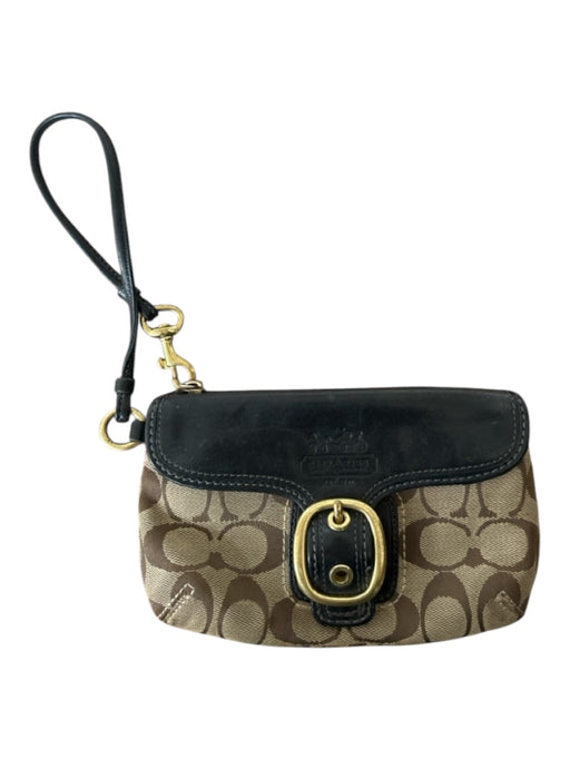 Coach Brown & Black Canvas Leather Accent Front Flap Logo Wristlet Bag Brown & Black / XS