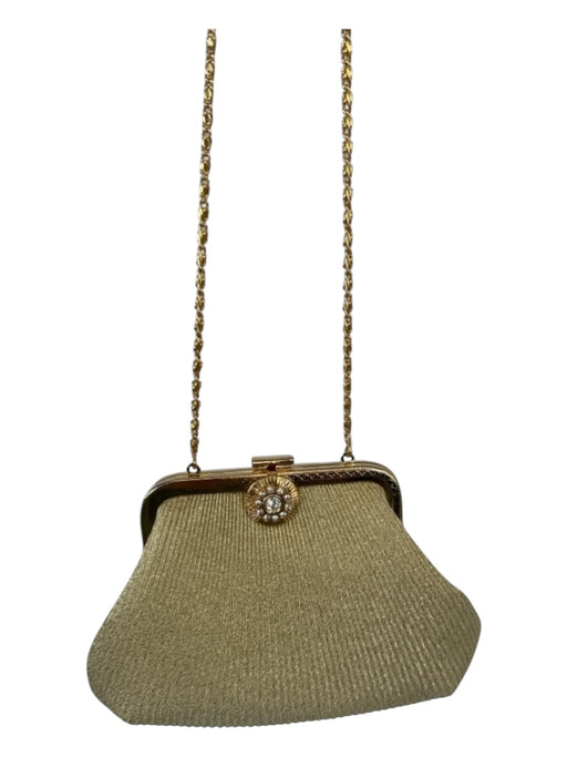 Gold Canvas & Metal Hinge Metallic Chain Strap Evening Bag Gold / XS