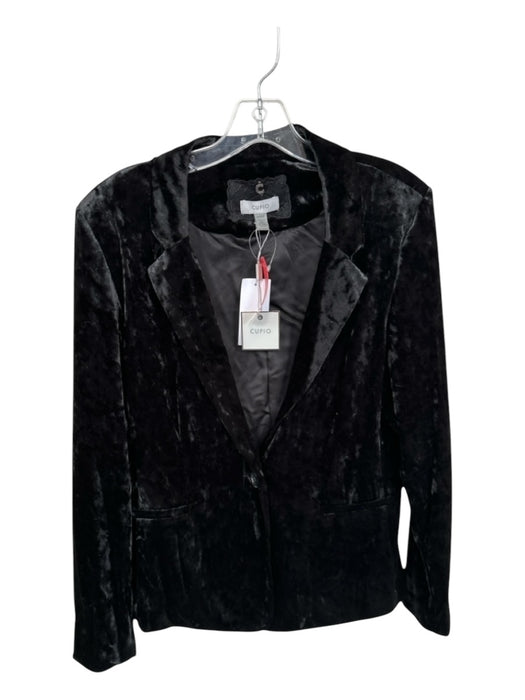 Cupio Size S Black Velvet One Button Shoulder Pads Jacket Black / S