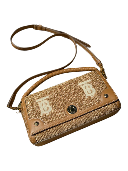 Burberry Tan & brown Raffia & Leather Braided Handle Front Flap Crossbody Bag Tan & brown / M
