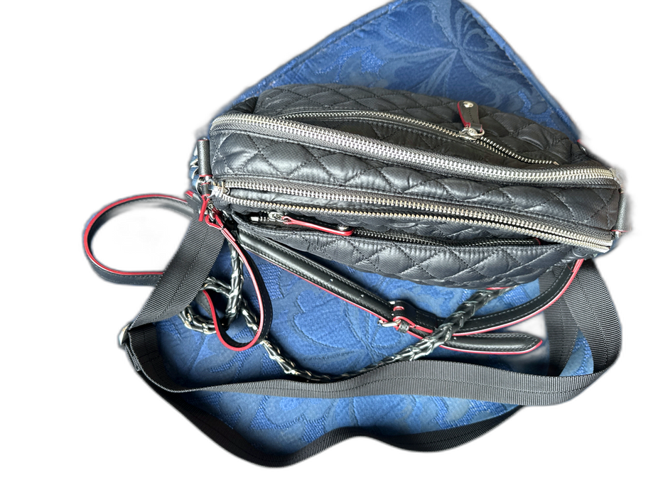 MZ Wallace Black & Silver Nylon Quilted Multi Strap Crossbody Bag Black & Silver / M