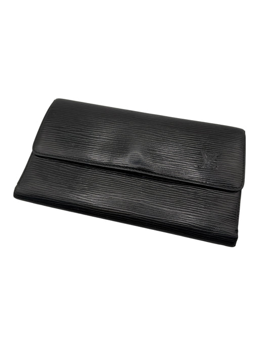 Louis Vuitton Black Leather Epi Rectangle Front Flap Wallets Black