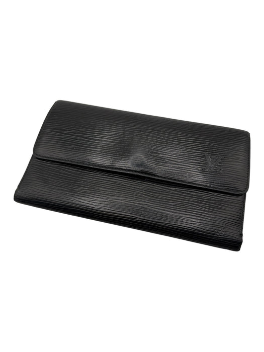 Louis Vuitton Black Leather Epi Rectangle Front Flap Wallets Black