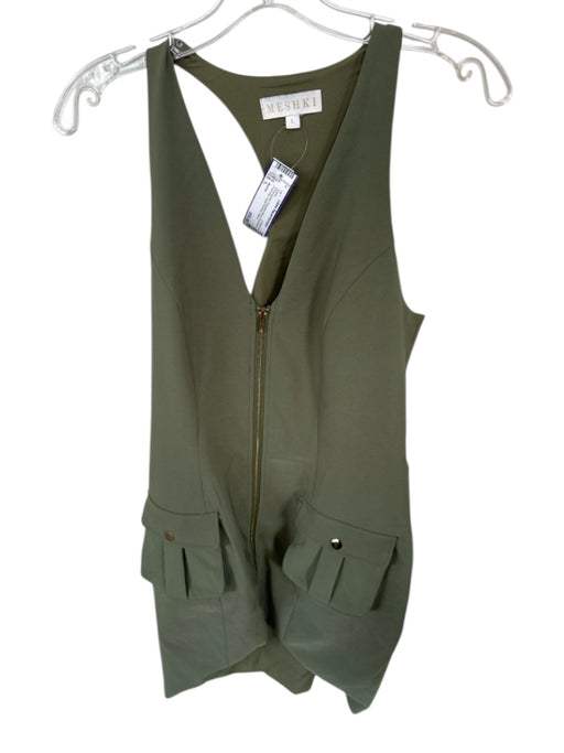 Meshki Size L Olive Green Polyester Blend Racerback Front Zip Dress Olive Green / L