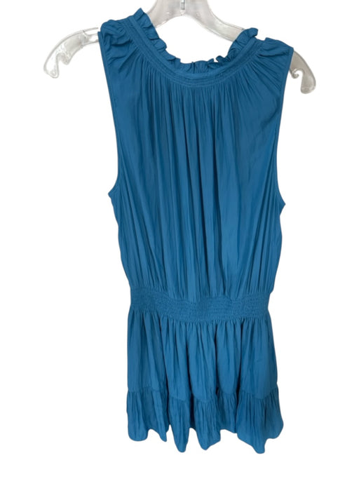 Evereve Size L Teal Blue Polyester Sleeveless Smocked Waist Ruffles Dress Teal Blue / L