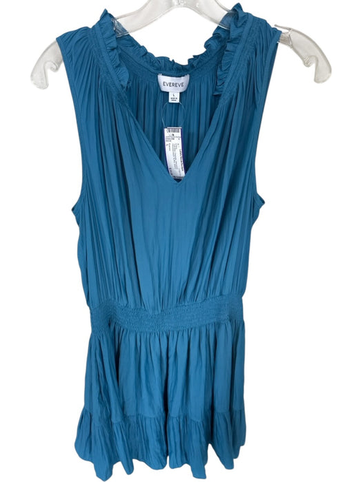 Evereve Size L Teal Blue Polyester Sleeveless Smocked Waist Ruffles Dress Teal Blue / L