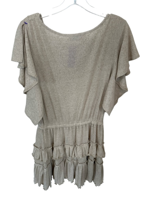 FP Beach Size M Oatmeal Cotton Short Sleeve Drawstring Waist Raw Hem Dress Oatmeal / M