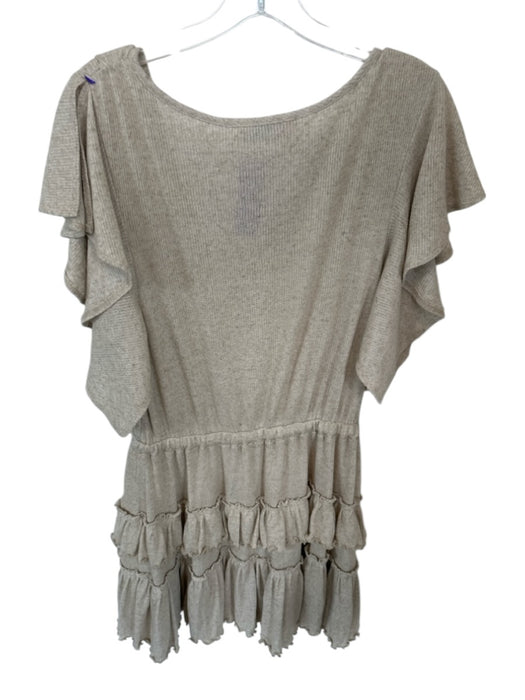 FP Beach Size M Oatmeal Cotton Short Sleeve Drawstring Waist Raw Hem Dress Oatmeal / M