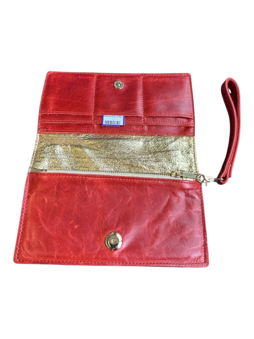 Satchel. Red & Gold Leather Bi-Fold Wristlet Bag Red & Gold / S