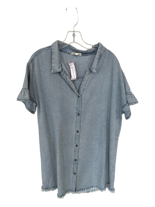 Umgee Size XL Light Wash Cotton Short Sleeve Button Down Chambray Dress Light Wash / XL