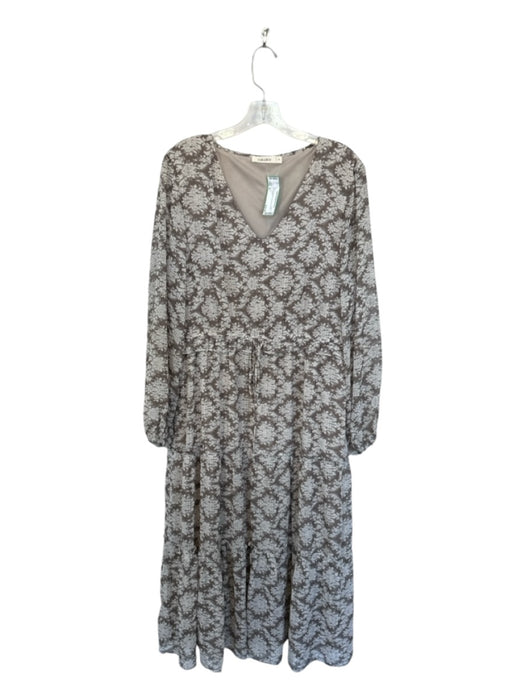 Rokoko Size XL Taupe Polyester Long Sleeve Floral Maxi Dress Taupe / XL