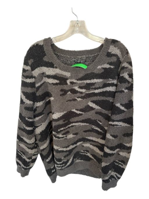 Barefoot Dreams Size 1X Black & Gray Nylon Blend Long Sleeve Fuzzy Sweater Black & Gray / 1X