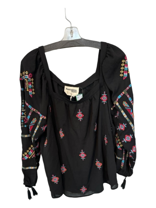 Savanna Jane Size 1X Black & Multi Polyester Long Sleeve Top Black & Multi / 1X