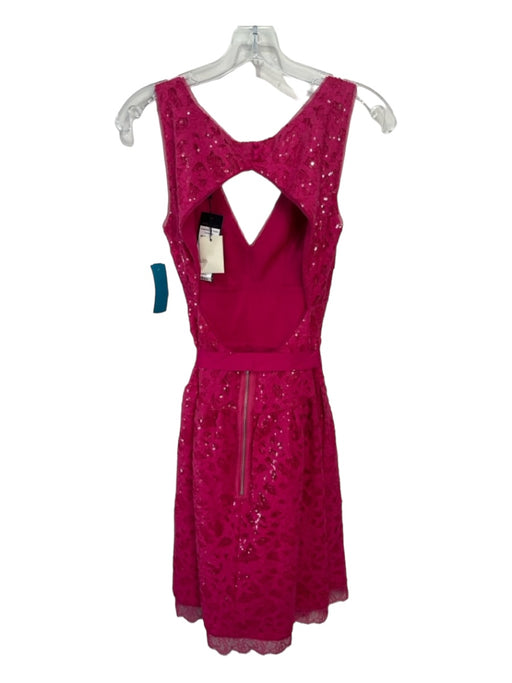 BCBG Maxazria Size 4 Hot pink Cotton All Over Sequins V Neck Sleeveless Dress Hot pink / 4