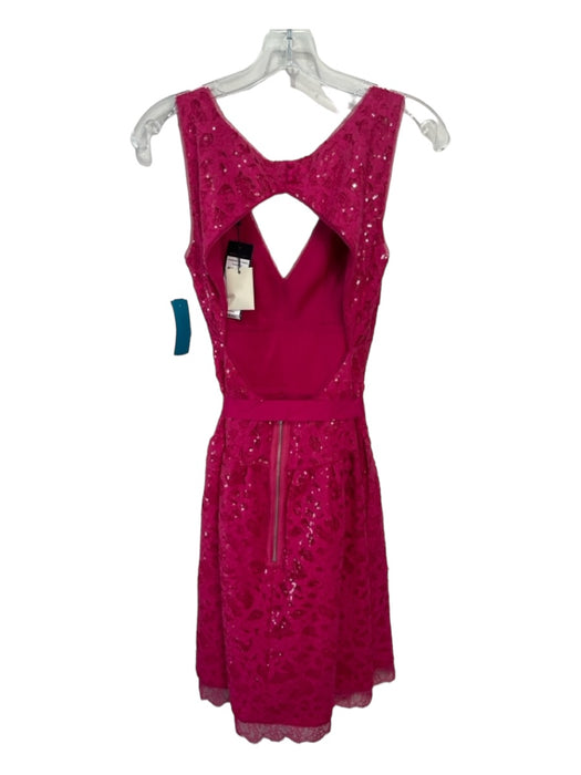 BCBG Maxazria Size 4 Hot pink Cotton All Over Sequins V Neck Sleeveless Dress Hot pink / 4