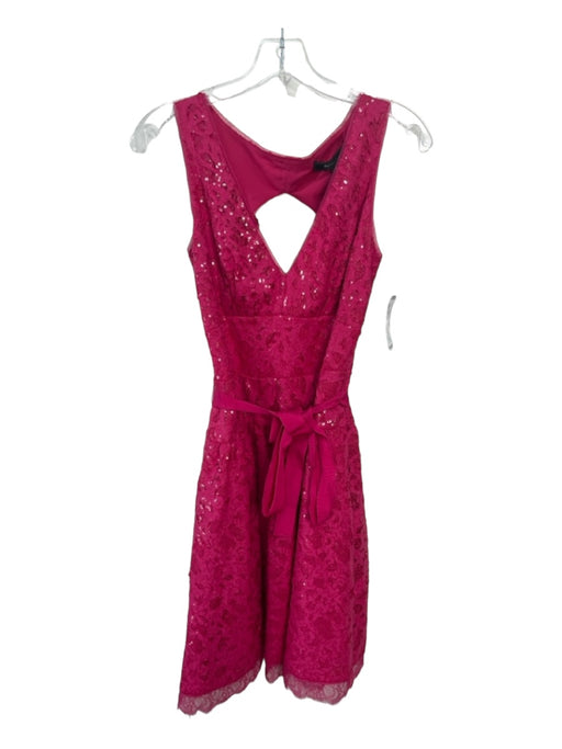 BCBG Maxazria Size 4 Hot pink Cotton All Over Sequins V Neck Sleeveless Dress Hot pink / 4