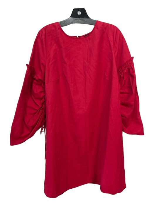 Halogen Size M Red Cotton Round Neck Long Sleeve Cinch Sleeve Shift Dress Red / M