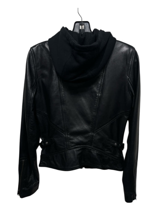 Lamarque Size XS Black Leather Zip Front Hood Dickey Moto Jacket Black / XS