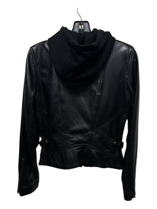 Lamarque Size XS Black Leather Zip Front Hood Dickey Moto Jacket Black / XS