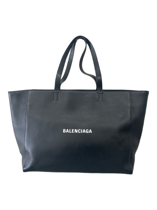 Balenciaga Black & White Leather Double Top Handle Logo Tote Interior Zip Bag Black & White / L