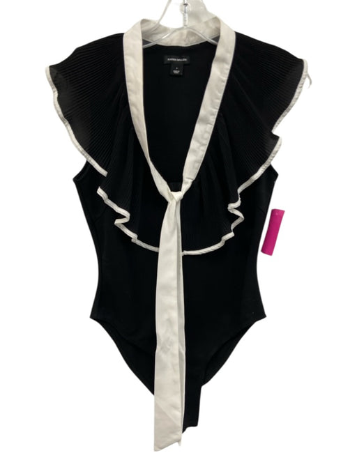 Karen Millen Size S Black & White Polyamide Blend Flutter Sleeves Neck Tie Top Black & White / S
