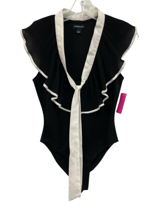 Karen Millen Size S Black & White Polyamide Blend Flutter Sleeves Neck Tie Top Black & White / S