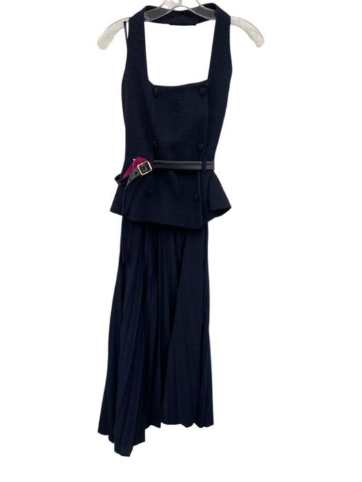 Karen Millen Size s / 4 Navy Blue Cotton Blend Knit Top Halter Dress Navy Blue / s / 4
