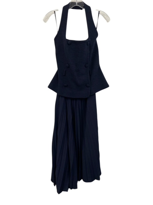 Karen Millen Size s / 4 Navy Blue Cotton Blend Knit Top Halter Dress Navy Blue / s / 4