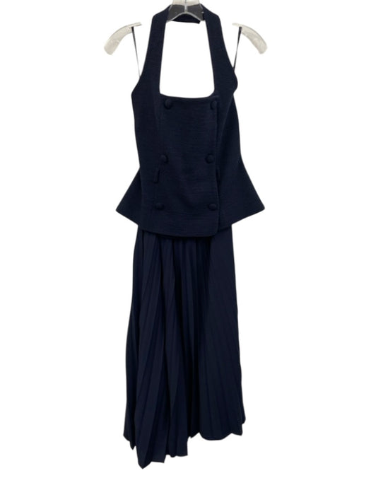 Karen Millen Size s / 4 Navy Blue Cotton Blend Knit Top Halter Dress Navy Blue / s / 4