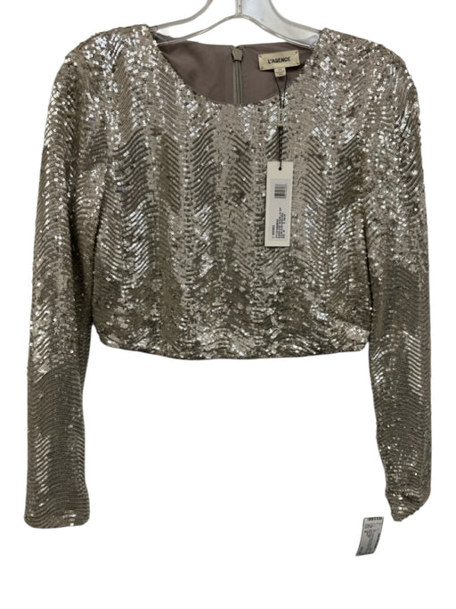 L'agence Size M Silver & Gray Polyester Blend Long Sleeve All Over Sequins Top Silver & Gray / M