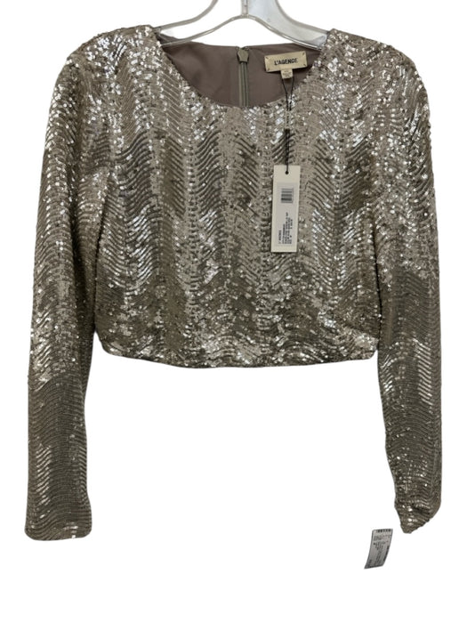 L'agence Size M Silver & Gray Polyester Blend Long Sleeve All Over Sequins Top Silver & Gray / M