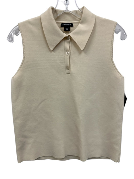 Karen Millen Size S Creme Viscose Blend Sleeveless 1/4 Button Collar Polo Top Creme / S