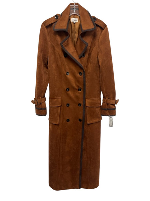 Modesees Size S Brown & Dark Brown Faux Suede Trim Detail Double Breast Coat Brown & Dark Brown / S