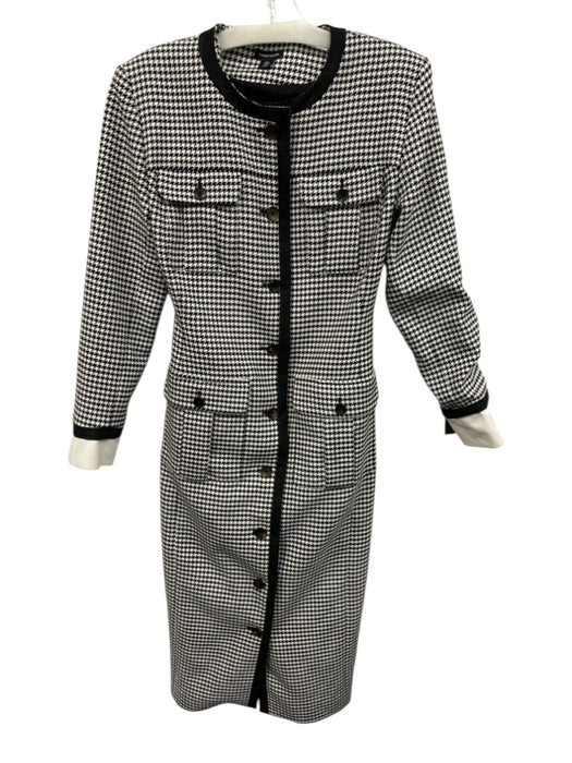 Karen Millen Size 4 Black & White Polyester Blend Trim Detail Houndstooth Coat Black & White / 4