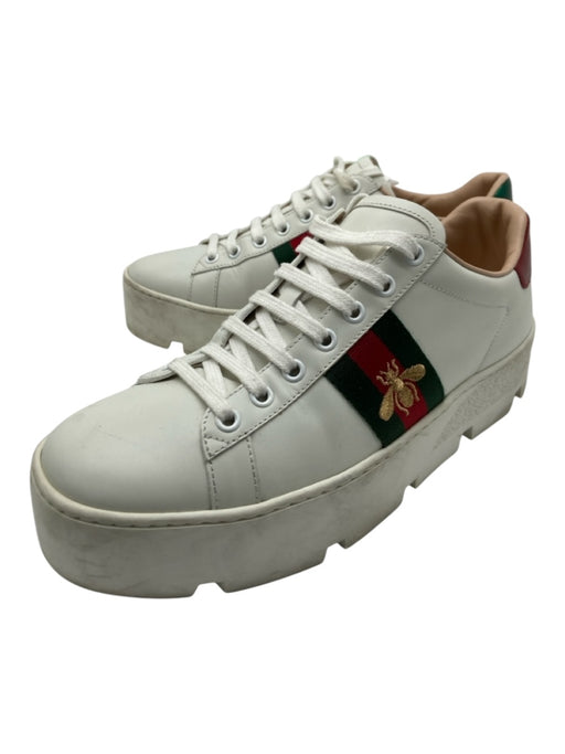 Gucci Shoe Size 38.5 White, Green, Red Leather Web Stripe Bee Laces Sneakers White, Green, Red / 38.5