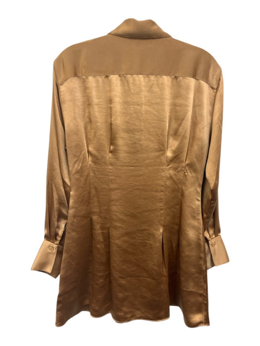 L'Academie Size S Brown Polyester Button Front Satin Mini Pintuck Dress Brown / S
