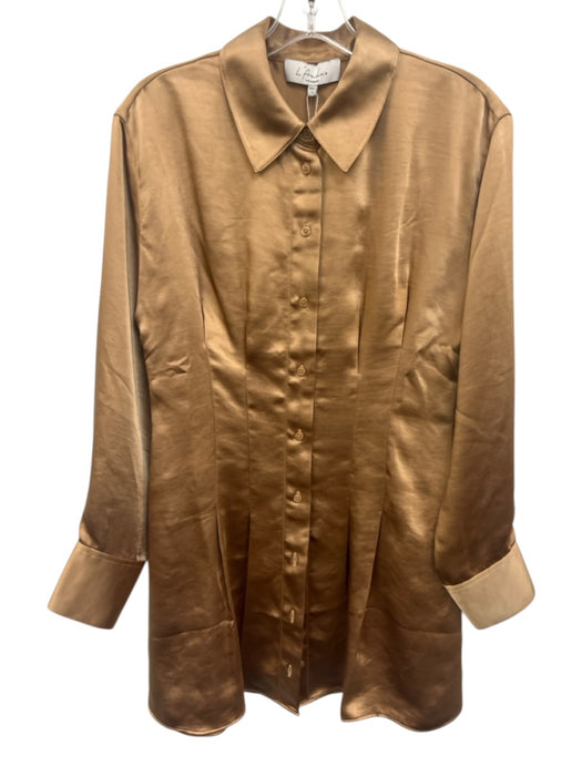 L'Academie Size S Brown Polyester Button Front Satin Mini Pintuck Dress Brown / S