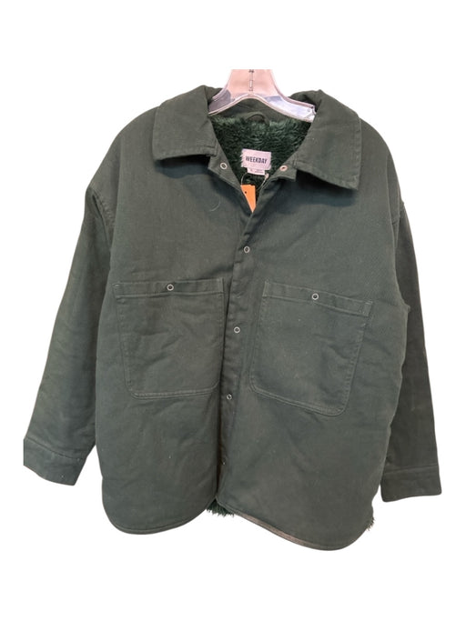 Weekday Forest Green Cotton Faux Fur Liner Snap Buttons Men's Coat Forest Green / XL
