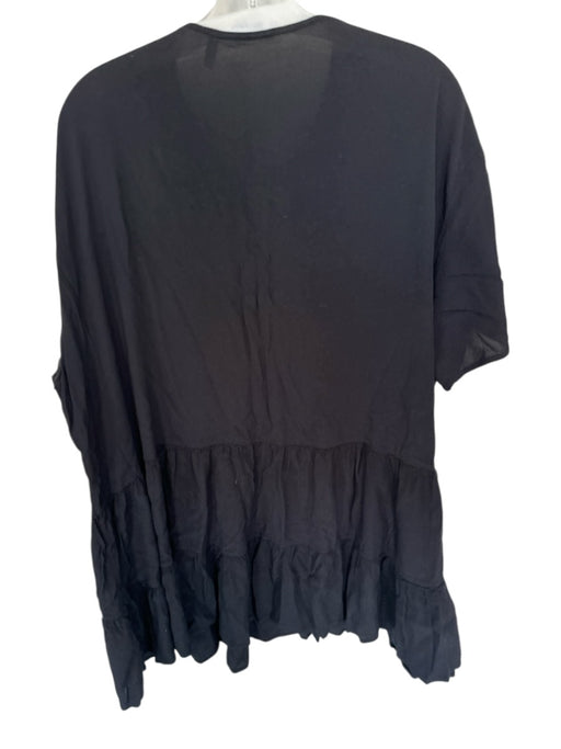 Weekday Size L Black Rayon Short Sleeve Front Zip Dress Black / L
