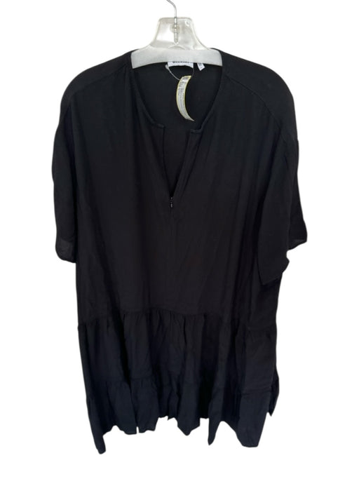 Weekday Size L Black Rayon Short Sleeve Front Zip Dress Black / L