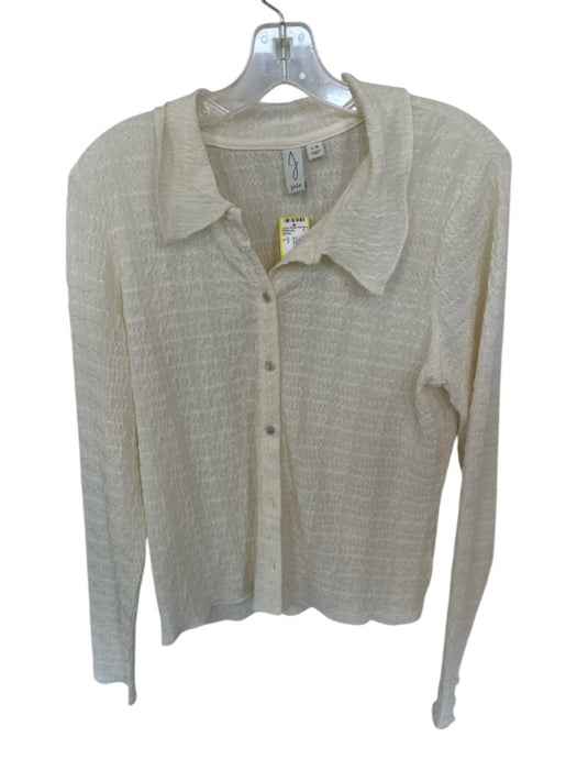 Joie Size L Cream Polyester Long Sleeve Crinkle Button Down Top Cream / L
