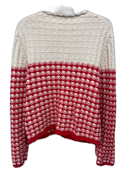 J. Crew Size XXL Beige & Red Cotton Blend Ornate buttons Lettuce Edge Cardigan Beige & Red / XXL