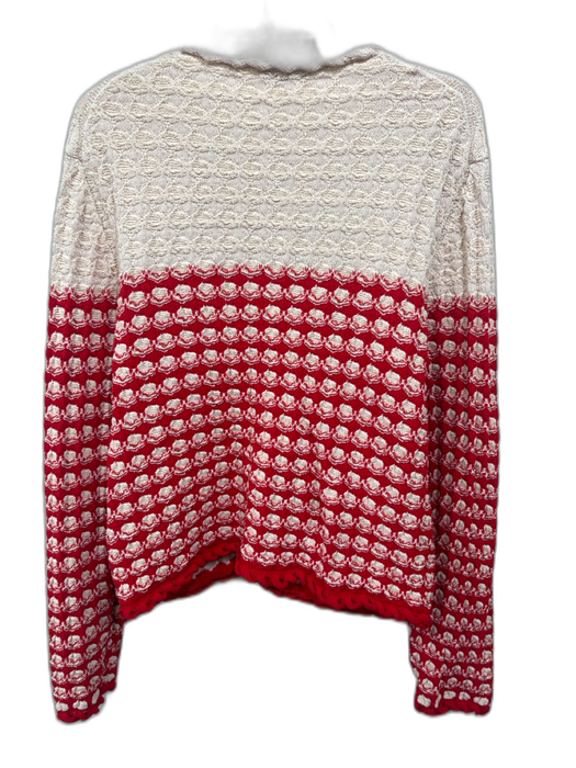 J. Crew Size XXL Beige & Red Cotton Blend Ornate buttons Lettuce Edge Cardigan Beige & Red / XXL