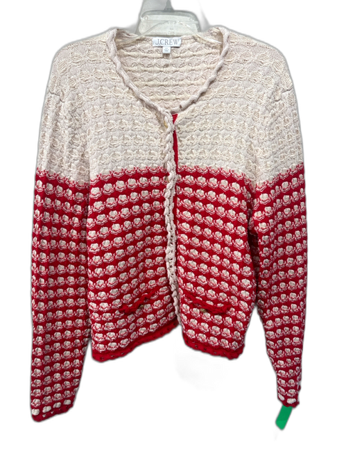 J. Crew Size XXL Beige & Red Cotton Blend Ornate buttons Lettuce Edge Cardigan Beige & Red / XXL
