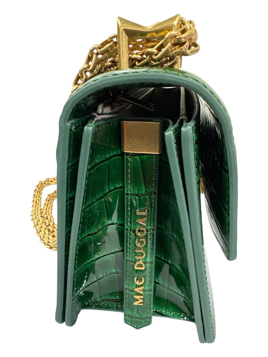 Mac Duggal Green Patent Leather Gold Tone Hardware Croc Embossed Chain Strap Bag Green / Medium