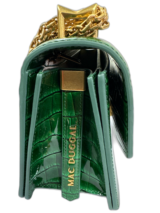 Mac Duggal Green Patent Leather Gold Tone Hardware Croc Embossed Chain Strap Bag Green / Medium