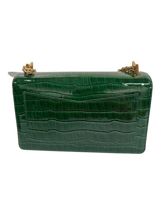Mac Duggal Green Patent Leather Gold Tone Hardware Croc Embossed Chain Strap Bag Green / Medium
