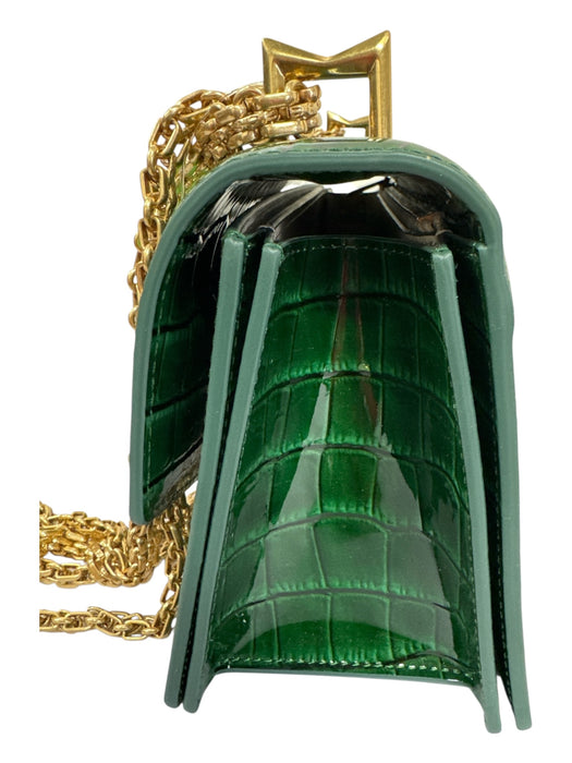 Mac Duggal Green Patent Leather Gold Tone Hardware Croc Embossed Chain Strap Bag Green / Medium
