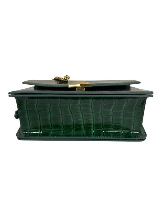 Mac Duggal Green Patent Leather Gold Tone Hardware Croc Embossed Chain Strap Bag Green / Medium